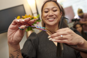 MY SALON Suite Member Kelby cutting hair