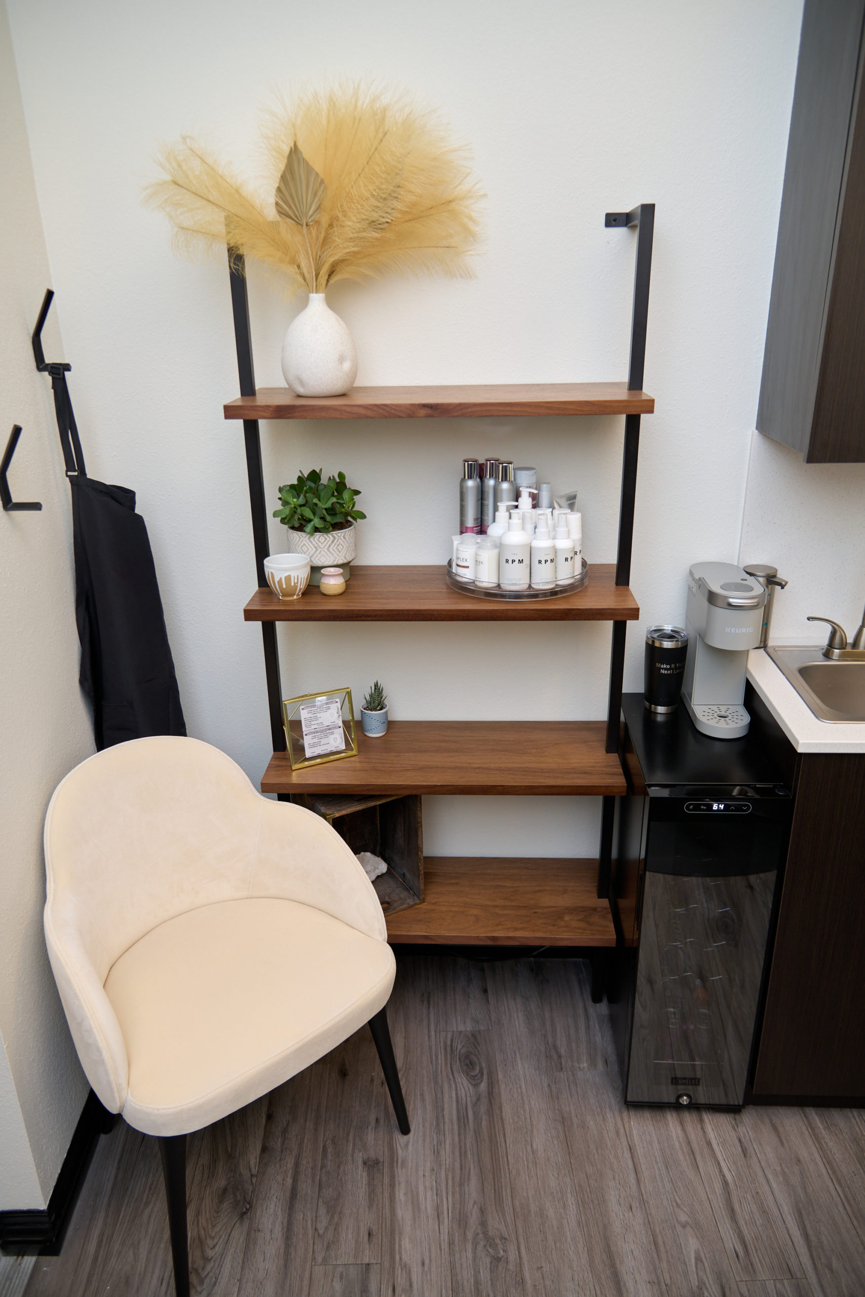 A shelf with products