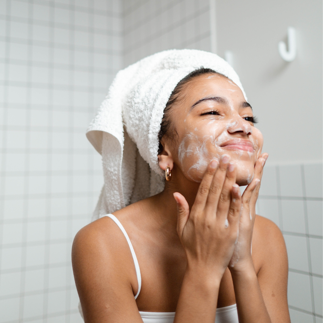 woman washing face